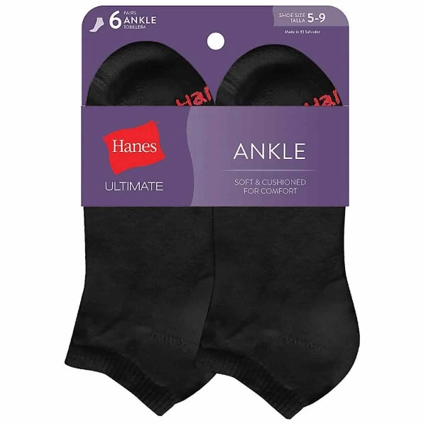 HANES Women's Ultimate Ankle Socks, 6-Pack 3 HANES Women's Ultimate Ankle Socks, 6-Pack