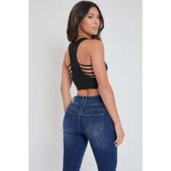 YMI Juniors' WannaBettaButt Mid Rise 3-Button Skinny Jean -Women Activewear 2083003 403 alt3