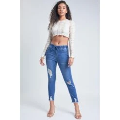 YMI Juniors' High-Rise Denim Ankle Jogger -Women Activewear 2083004 405 alt3