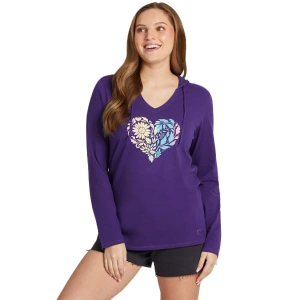 LIFE IS GOOD Women's Floral Rainbow Heart Long-Sleeve Crusher-LITE Hooded Tee 3 LIFE IS GOOD Women's Floral Rainbow Heart Long-Sleeve Crusher-LITE Hooded Tee